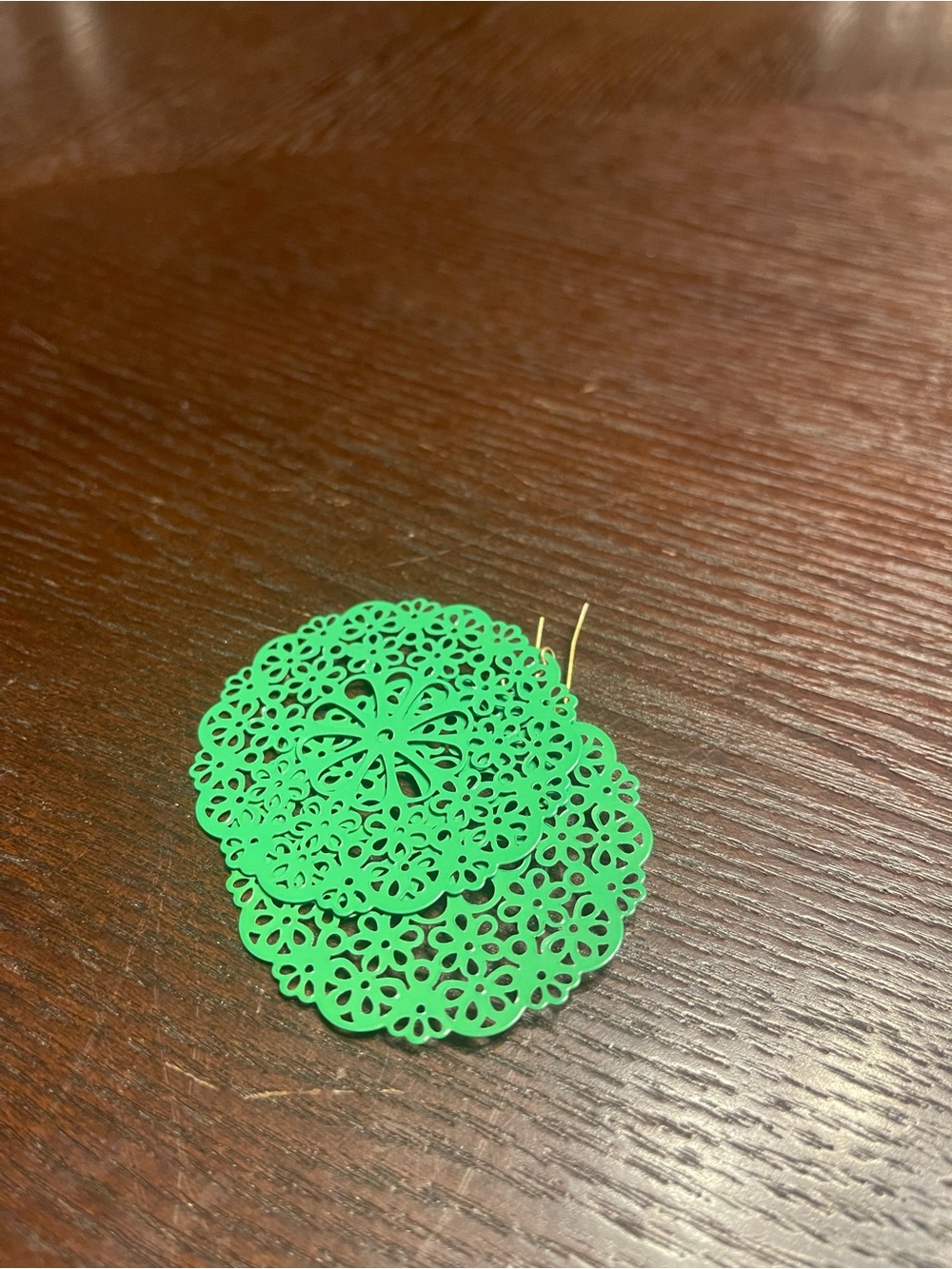 Green Filigree Circle Drop Earrings - Lightweight Women's Accessories